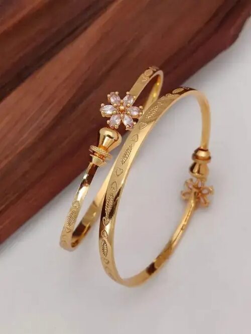 Floral Pattern Imitation Gold Plated Bangles
